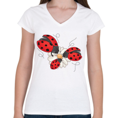 PRINTFASHION katicabogár  - Női V-nyakú póló - Fehér