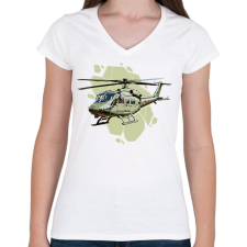 PRINTFASHION Katonai helikopter - Női V-nyakú póló - Fehér női póló