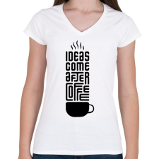 PRINTFASHION Kávé - Női V-nyakú póló - Fehér női póló