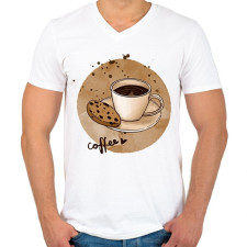 PRINTFASHION Kávé sütivel - Férfi V-nyakú póló - Fehér férfi póló