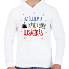 PRINTFASHION Kávé & Újságírás - Férfi kapucnis pulóver - Fehér