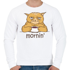 PRINTFASHION Kávés macska - Coffee cat -  Mornin' - Férfi pulóver - Fehér