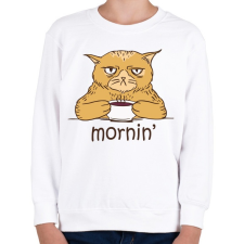 PRINTFASHION Kávés macska - Coffee cat -  Mornin' - Gyerek pulóver - Fehér gyerek pulóver, kardigán