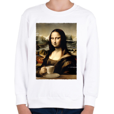 PRINTFASHION Kávés Mona Lisa - Gyerek pulóver - Fehér