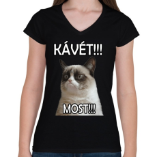 PRINTFASHION Kávét követelek! - Női V-nyakú póló - Fekete