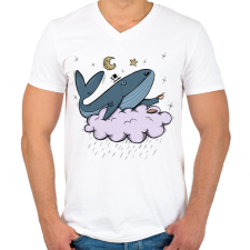 PRINTFASHION Kávézó bálna - Férfi V-nyakú póló - Fehér férfi póló