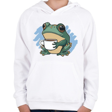 PRINTFASHION Kávézó béka - Gyerek kapucnis pulóver - Fehér