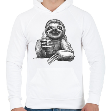 PRINTFASHION Kávézó lajhár - Férfi kapucnis pulóver - Fehér férfi pulóver, kardigán