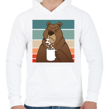 PRINTFASHION Kávézó medve - Férfi kapucnis pulóver - Fehér férfi pulóver, kardigán