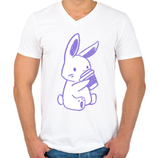 PRINTFASHION Kávézó nyuszi - Férfi V-nyakú póló - Fehér