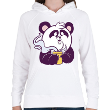 PRINTFASHION Kávézó panda - Női kapucnis pulóver - Fehér női pulóver, kardigán