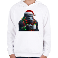 PRINTFASHION Kávézó / teázó karácsonyi party gorilla - Gyerek kapucnis pulóver - Fehér gyerek pulóver, kardigán