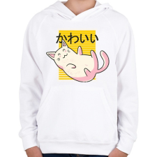 PRINTFASHION Kawaii cica - Gyerek kapucnis pulóver - Fehér gyerek pulóver, kardigán