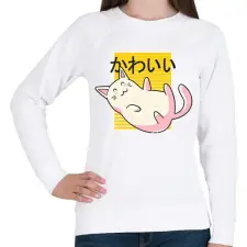 PRINTFASHION Kawaii cica - Női pulóver - Fehér női pulóver, kardigán