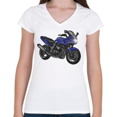 PRINTFASHION kawasaki zr7 kék - Női V-nyakú póló - Fehér