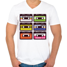 PRINTFASHION Kazetták - Férfi V-nyakú póló - Fehér