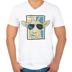 PRINTFASHION Kecske napszemüvegben - Férfi V-nyakú póló - Fehér