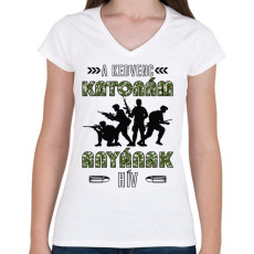 PRINTFASHION Kedvenc katonám - Anya - Női V-nyakú póló - Fehér