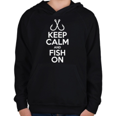 PRINTFASHION Keep calm and fish on - Gyerek kapucnis pulóver - Fekete
