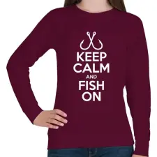 PRINTFASHION Keep calm and fish on - Női pulóver - Bordó női pulóver, kardigán