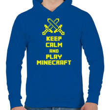 PRINTFASHION Keep calm and Minecraft - Férfi kapucnis pulóver - Királykék férfi pulóver, kardigán