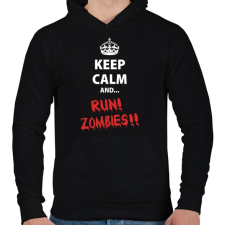 PRINTFASHION Keep calm and RUN! Zombies!! - Férfi kapucnis pulóver - Fekete férfi pulóver, kardigán
