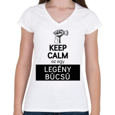PRINTFASHION Keep calm ez egy legénybúcsú - Női V-nyakú póló - Fehér
