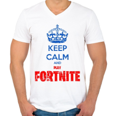 PRINTFASHION Keep Calm Fortnite - Férfi V-nyakú póló - Fehér