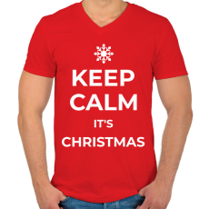 PRINTFASHION KEEP CALM IT'S CHRISTMAS - Férfi V-nyakú póló - Piros
