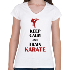 PRINTFASHION Keep calm - Karate - Női V-nyakú póló - Fehér