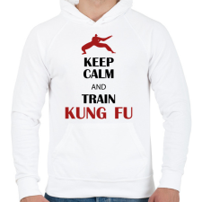 PRINTFASHION Keep calm - Kung fu - Férfi kapucnis pulóver - Fehér férfi pulóver, kardigán