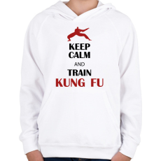 PRINTFASHION Keep calm - Kung fu - Gyerek kapucnis pulóver - Fehér