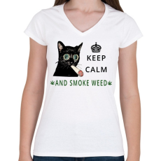 PRINTFASHION KEEP CALM - Női V-nyakú póló - Fehér