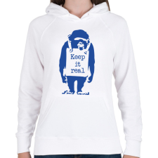 PRINTFASHION Keep it real - Banksy graffiti - Női kapucnis pulóver - Fehér női pulóver, kardigán