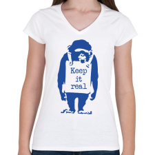 PRINTFASHION Keep it real - Banksy graffiti - Női V-nyakú póló - Fehér női póló