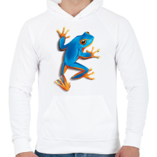 PRINTFASHION Kék béka - Férfi kapucnis pulóver - Fehér férfi pulóver, kardigán