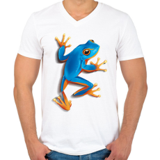 PRINTFASHION Kék béka - Férfi V-nyakú póló - Fehér