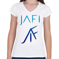 PRINTFASHION kék jafi - Női V-nyakú póló - Fehér