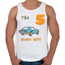 PRINTFASHION Kék kocsi - névvel, számmal - Férfi atléta - Fehér atléta, trikó