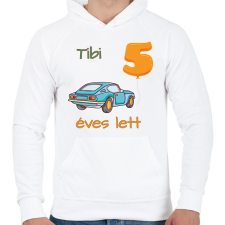 PRINTFASHION Kék kocsi - névvel, számmal - Férfi kapucnis pulóver - Fehér női pulóver, kardigán