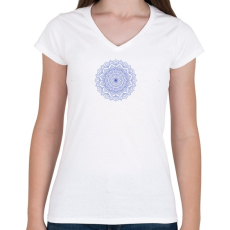 PRINTFASHION Kék mandala - Női V-nyakú póló - Fehér