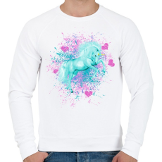 PRINTFASHION kék unikornis - Férfi pulóver - Fehér