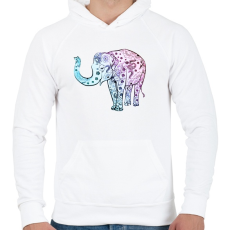 PRINTFASHION Kék virágos elefánt - Férfi kapucnis pulóver - Fehér