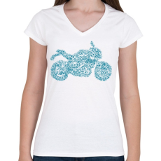 PRINTFASHION kékmotor - Női V-nyakú póló - Fehér
