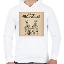 PRINTFASHION Kellemes Húsvétot - Úri nyulak - Férfi kapucnis pulóver - Fehér női pulóver, kardigán