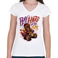 PRINTFASHION Kemény játék - Női V-nyakú póló - Fehér