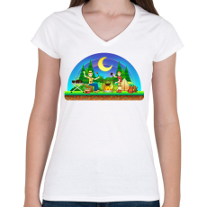PRINTFASHION Kempingezés - Női V-nyakú póló - Fehér