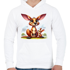 PRINTFASHION Kenguru mama és a babája - Férfi kapucnis pulóver - Fehér férfi pulóver, kardigán