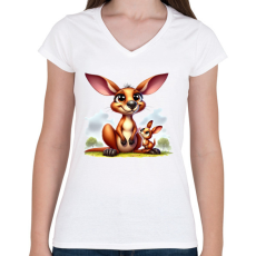 PRINTFASHION Kenguru mama és a babája - Női V-nyakú póló - Fehér