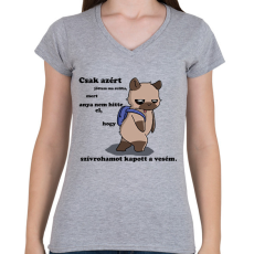 PRINTFASHION Kenny, a capybara és a suli (fekete szöveg) - Női V-nyakú póló - Sport szürke